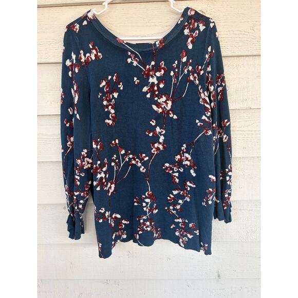 Lane Bryant Floral Sweater Top Blue Burgundy Size XL (14/16) - Picture 7 of 7